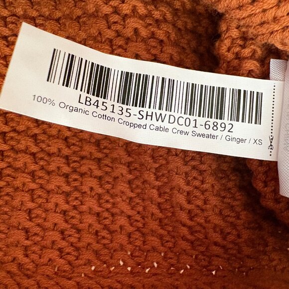 Quince 100% Organic Cotton Cropped Cable Knit Crew Neck Sweater XS Ginger - Picture 5 of 7